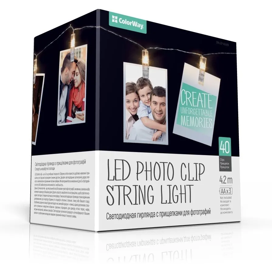 COLORWAY LED fotokolíčky / 40 LED / délka 4,2 m / teplá bílá/ napájení 3x AA
