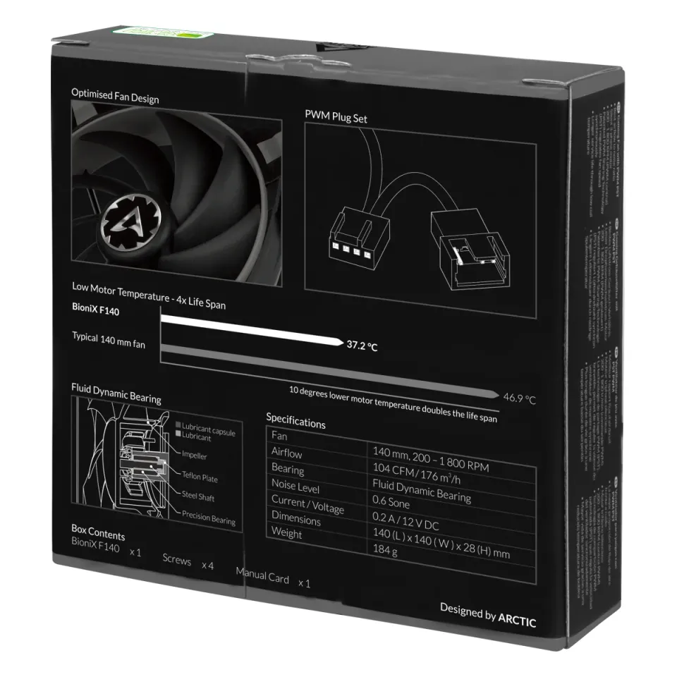 ARCTIC BioniX F140 (Grey) – 140mm eSport fan with 3-phase motor, PWM control and PST technology