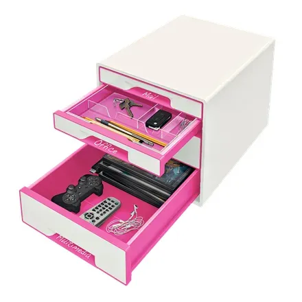 LEITZ Zásuvkový box WOW CUBE, 4 zásuvky, růžová
