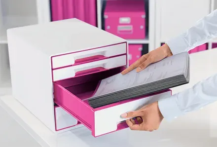 LEITZ Zásuvkový box WOW CUBE, 4 zásuvky, růžová