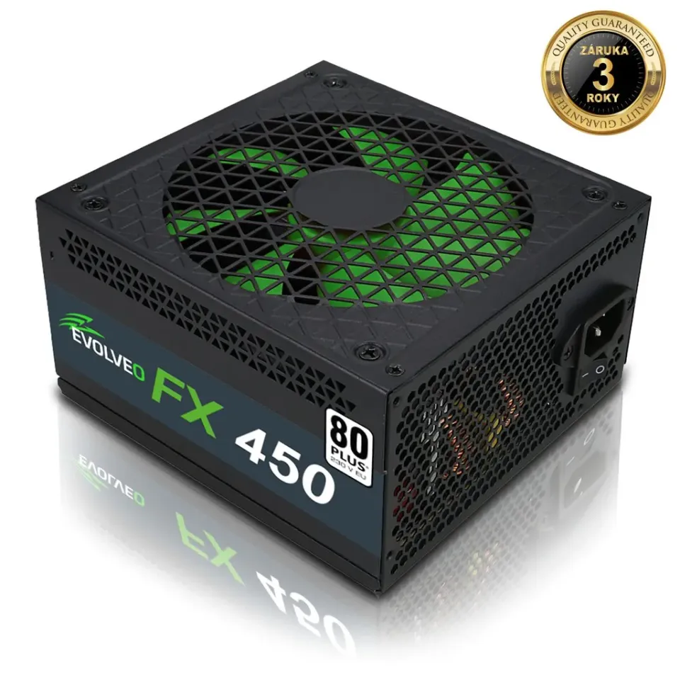 EVOLVEO FX 450, zdroj 450W, 80+ White, ATX 2.2, 1× PCIe, aPFC, tichý 140mm venti