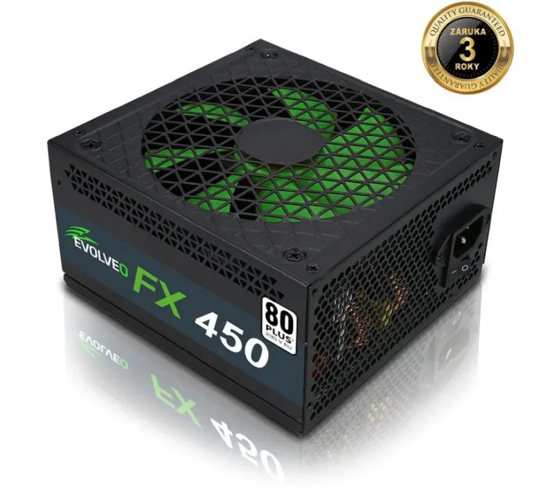 EVOLVEO FX 450, zdroj 450W, 80+ White, ATX 2.2, 1× PCIe, aPFC, tichý 140mm venti