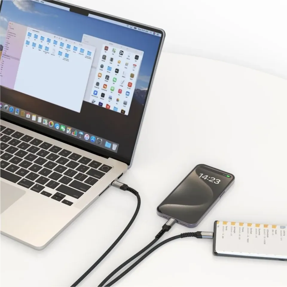 Swissten nabíjecí kabel 2v1 100w USB-C / 2x USB-C 1,5 m černý