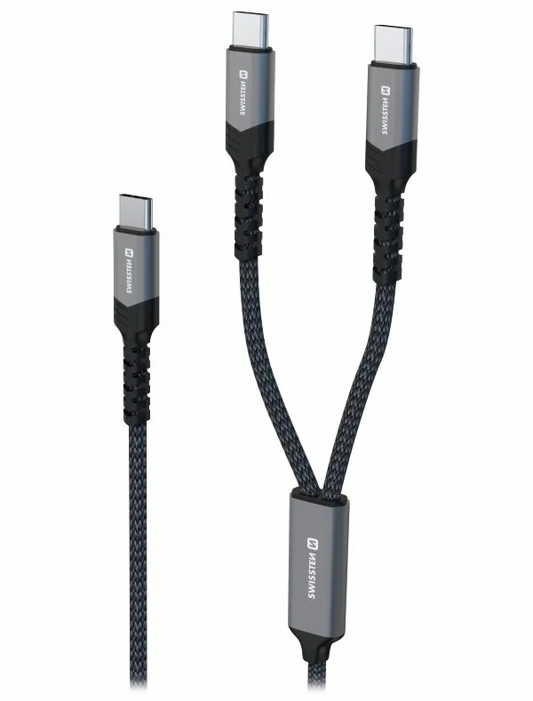 Swissten nabíjecí kabel 2v1 100w USB-C / 2x USB-C 1,5 m černý