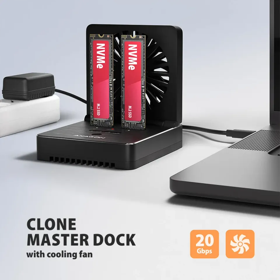 AXAGON ADSA-M2C22, USB-C 20Gbps dokovací stanice pro 2× M.2 NVMe/SATA SSD s funk