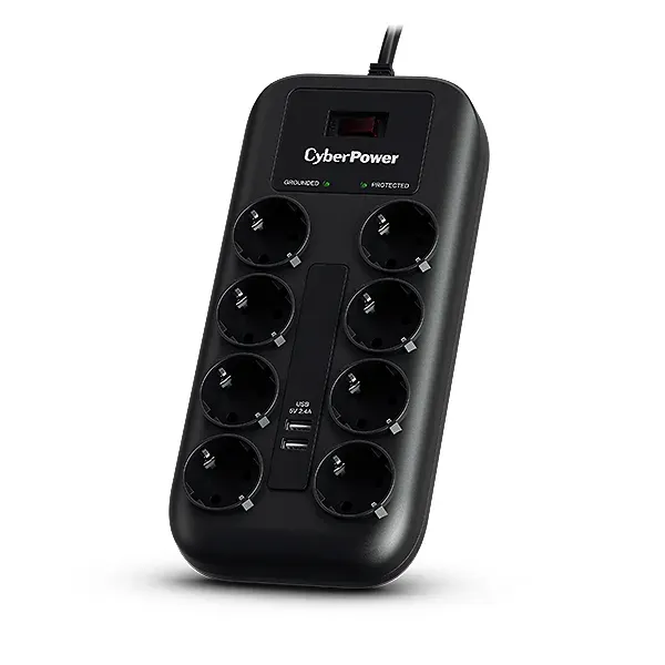 CyberPower Surge Buster™ 8 zásuvek, 2xUSB, 1.8m, German, New