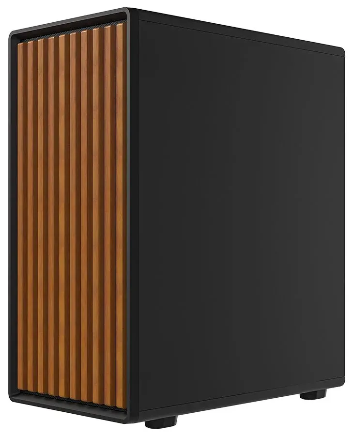 Krux skříň Heliora / ATX / 120mm fan / USB3.0 / USB-C / zaoblená / dřevěný design panelu / černá