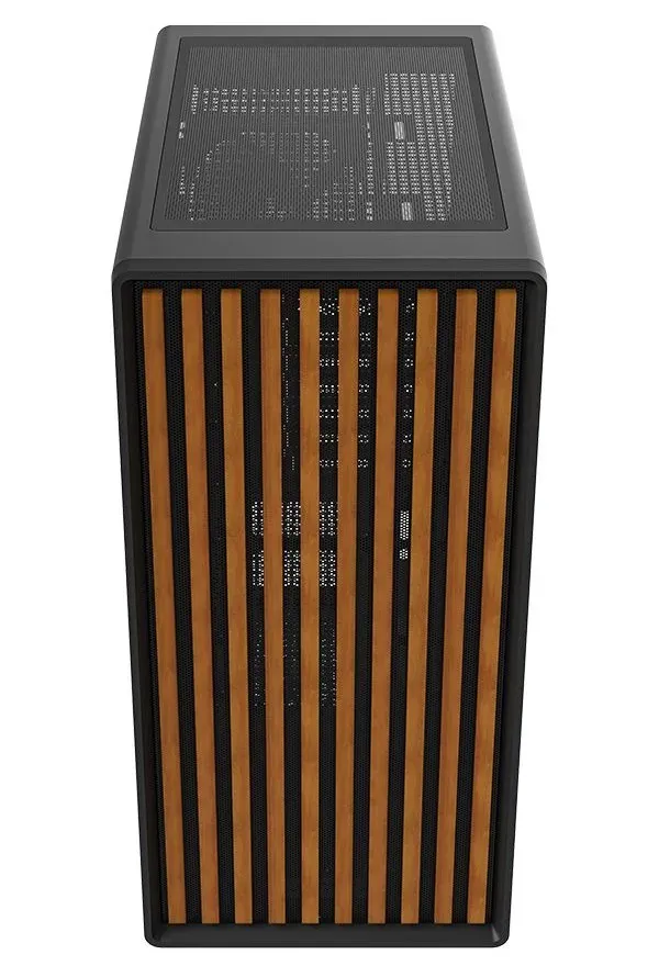 Krux skříň Heliora / ATX / 120mm fan / USB3.0 / USB-C / zaoblená / dřevěný design panelu / černá