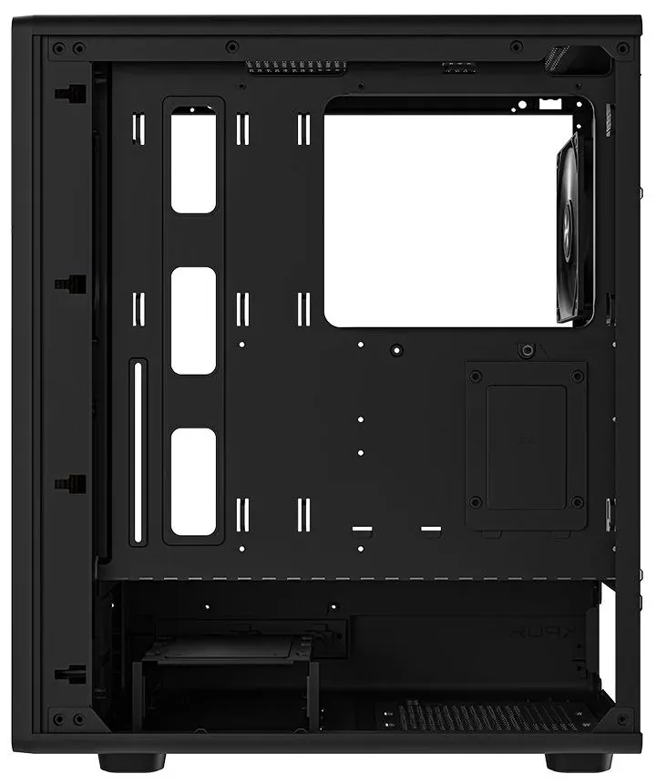Krux skříň Heliora / ATX / 120mm fan / USB3.0 / USB-C / zaoblená / dřevěný design panelu / černá