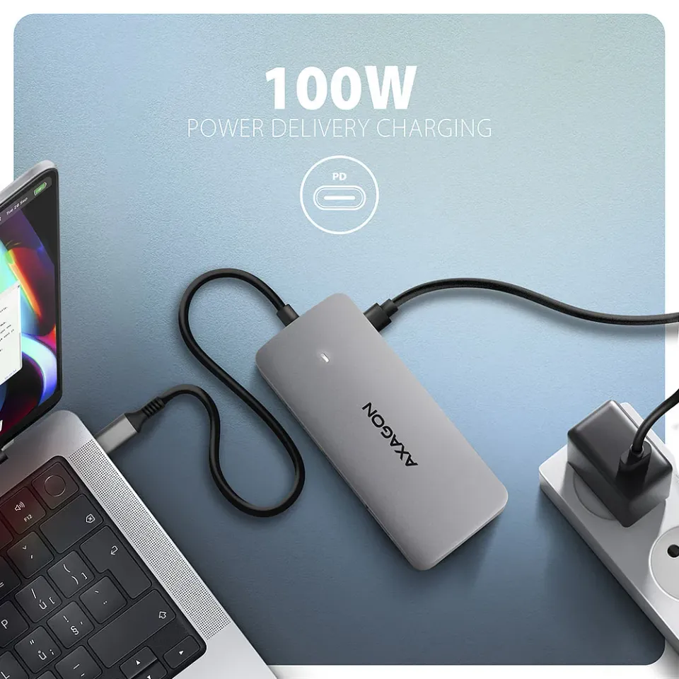 AXAGON HMC-CUB83X2, USB 10Gbps hub, 2x USB-A, USB-C, HDMI & DP 4k/144Hz, RJ-45 G