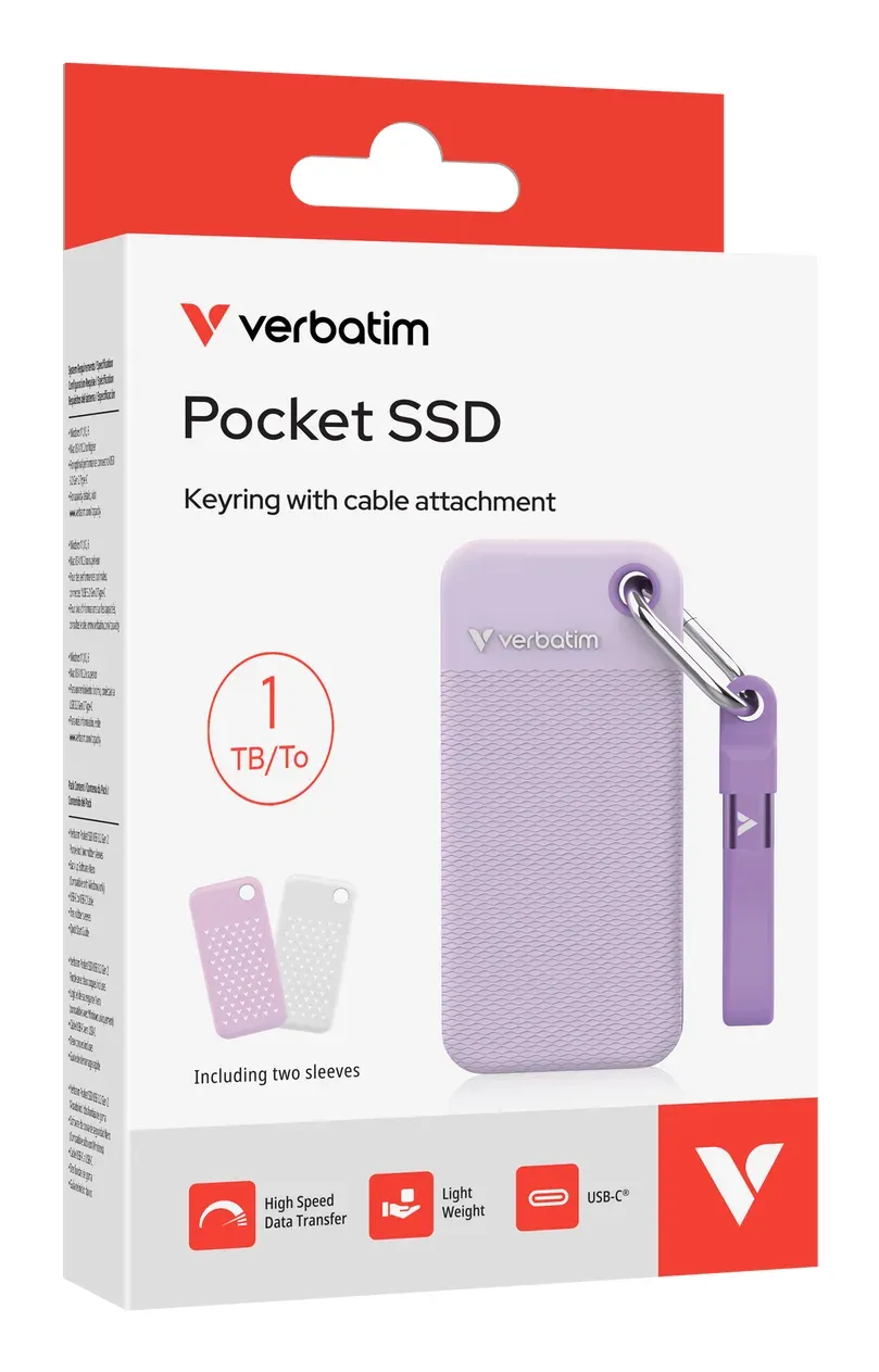 VERBATIM Pocket SSD 1TB, USB-C 3.2 Gen 2, fialová + 2x gumový obal