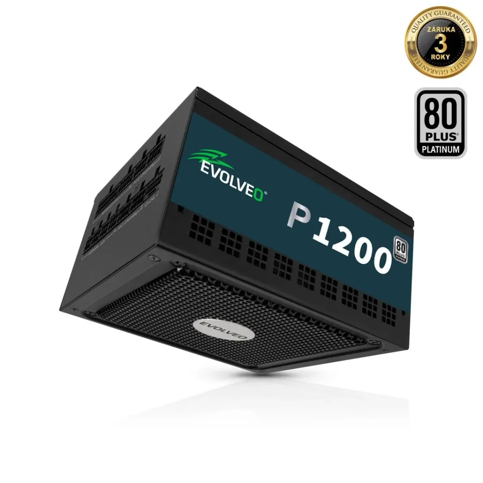 EVOLVEO P1200 zdroj 1200W, 80+ PLATINUM, ATX 3.1, PCIe 5.1, aPFC, 140 mm ventilá