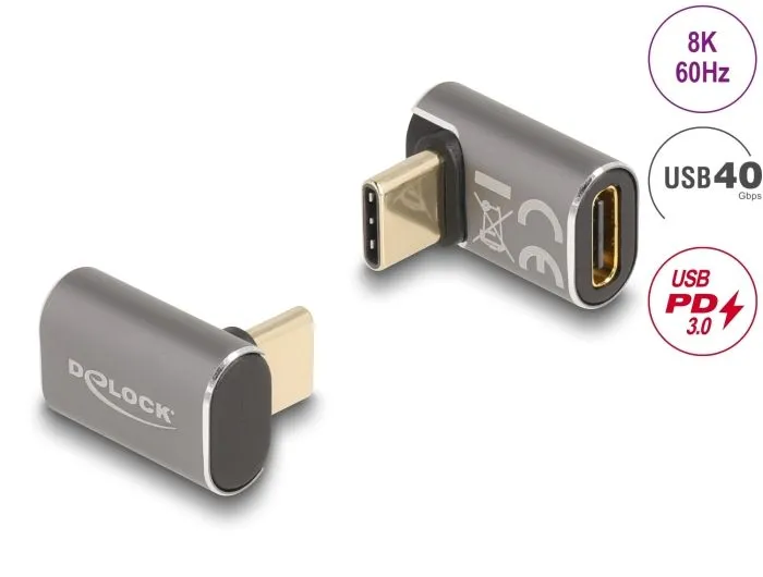Delock USB Adaptér 40 Gbps USB Type-C PD 3.0 100 W samec na samice pravoúhlý 8K