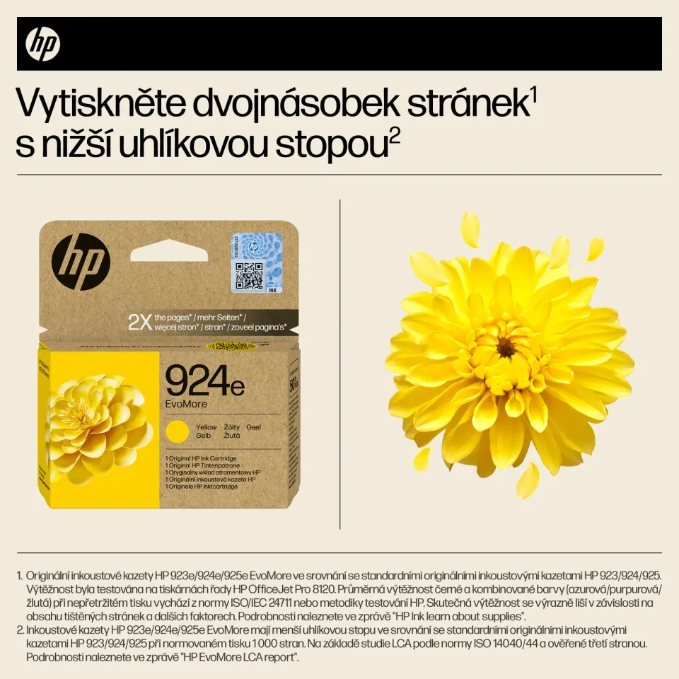 HP 4K0U9NE originální náplň žlutá č.924e yellow cca 800 stran (yellow, pro HP OfficeJet 8122e, 8132e)