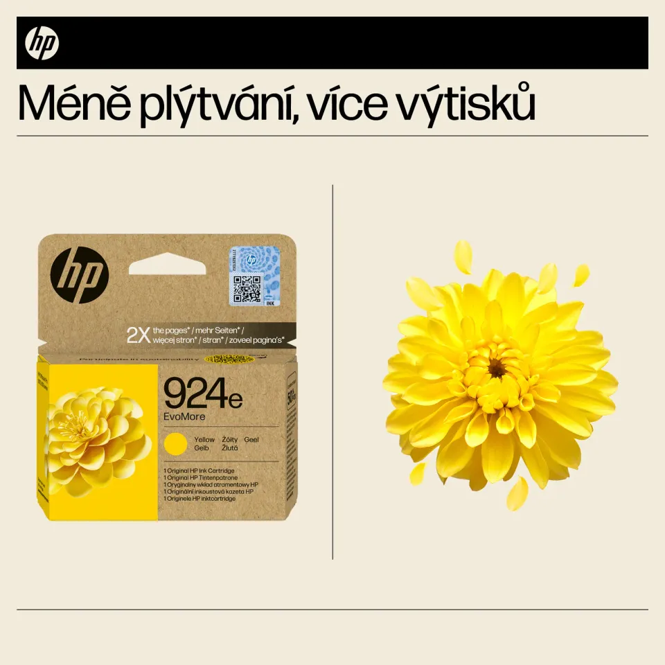 HP 4K0U9NE originální náplň žlutá č.924e yellow cca 800 stran (yellow, pro HP OfficeJet 8122e, 8132e)