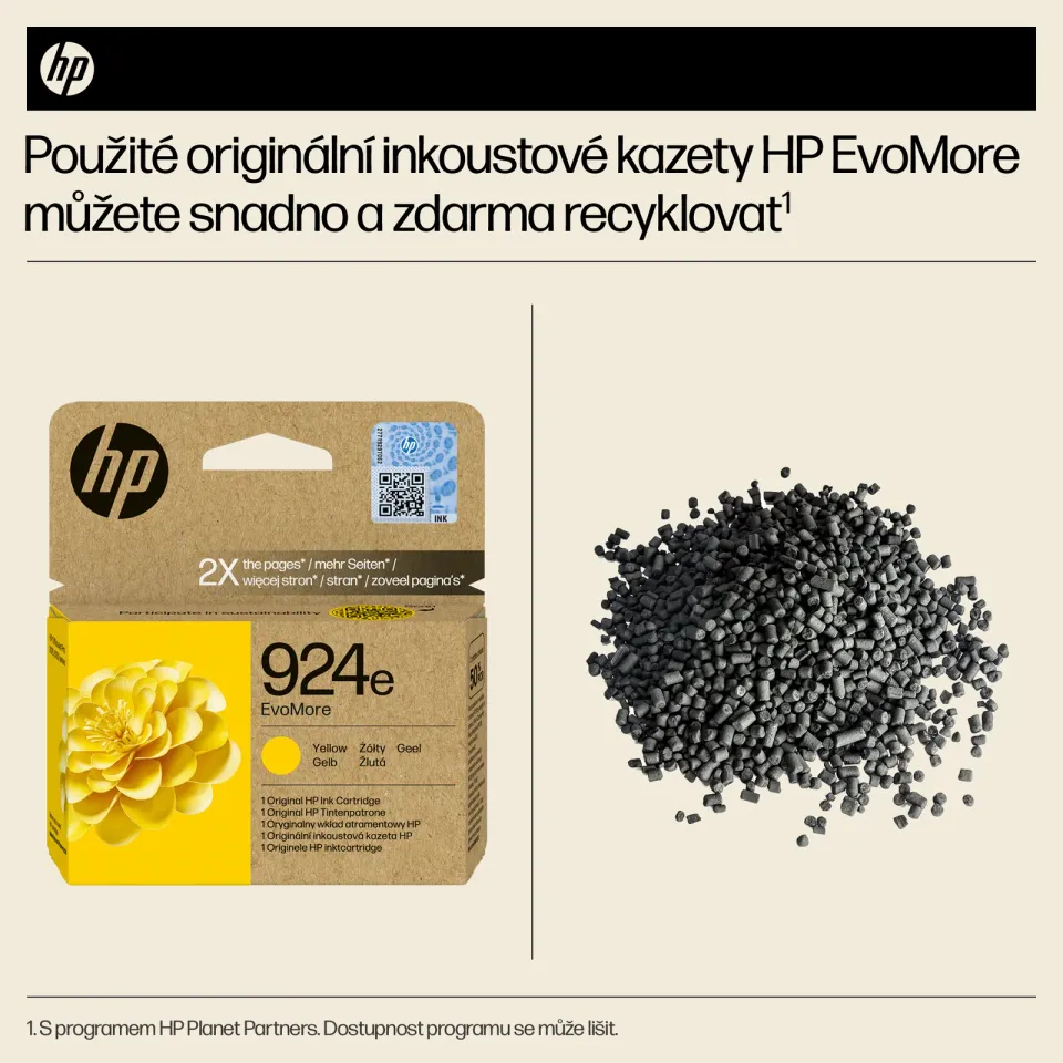 HP 4K0U9NE originální náplň žlutá č.924e yellow cca 800 stran (yellow, pro HP OfficeJet 8122e, 8132e)