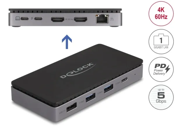 Delock Dokovací stanice USB Type-C 4K - duální HDMI MST / USB / Gibabit LAN / PD