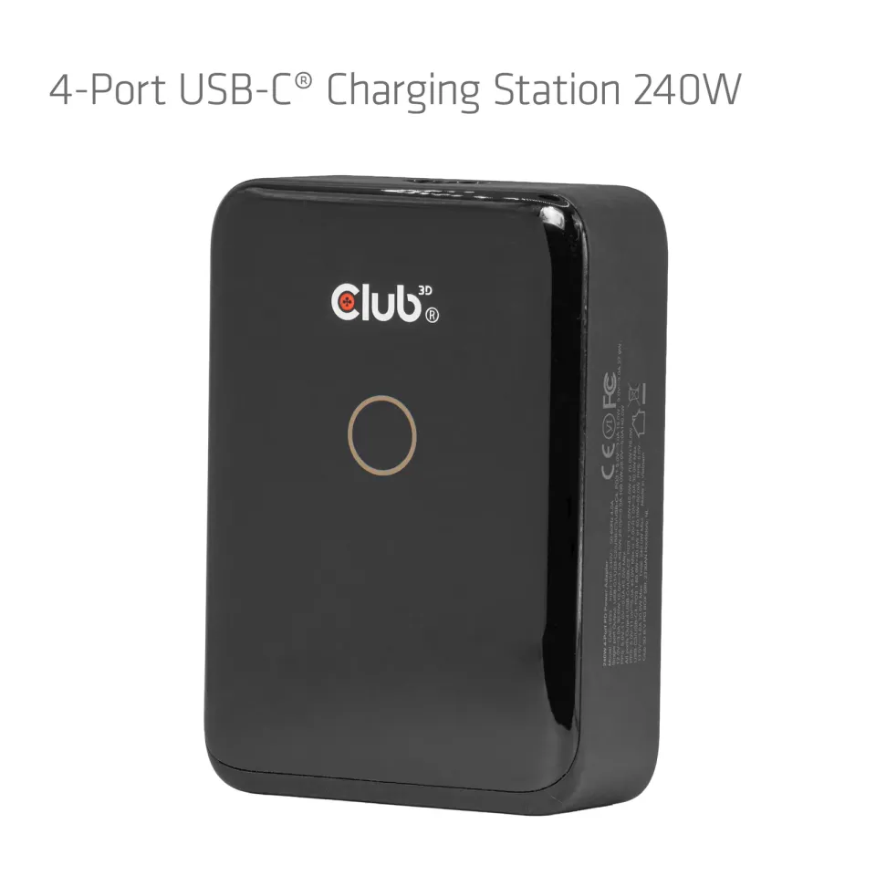 Club3D nabíječka 240W Charging Station GaN, 4xUSB-C, PPS + PD 3.1 Support + Led Display