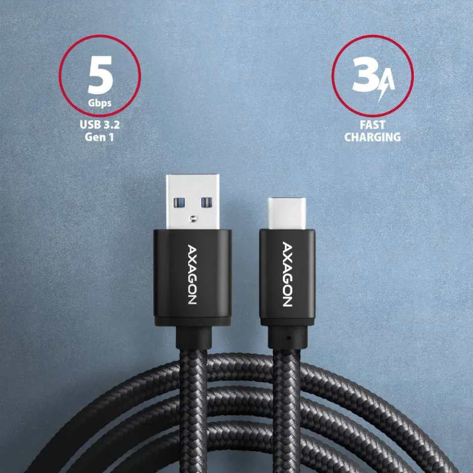 AXAGON BUCM3-AM10AB, SPEED kabel USB-C <-> USB-A, 1m, USB 3.2 Gen 1, 3A, ALU, op