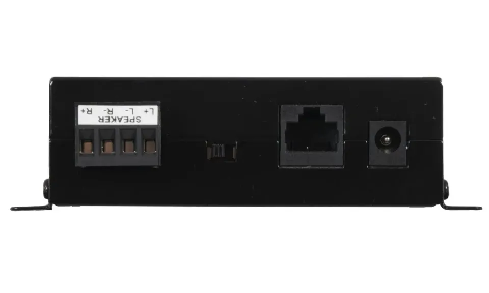Fonestar Nástěnný stereo zesilovač Class D 2×15 W/4ohm, Mic + AUX, ocelové pouzdro, 12 V DC adaptér