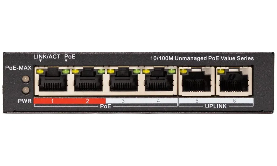 HiLook Powered by HIKVISION switch NS-0106P-45(B)/ 4x port/ 10/100 Mbps RJ45 ports PoE / 2x 100 Mbps uplink