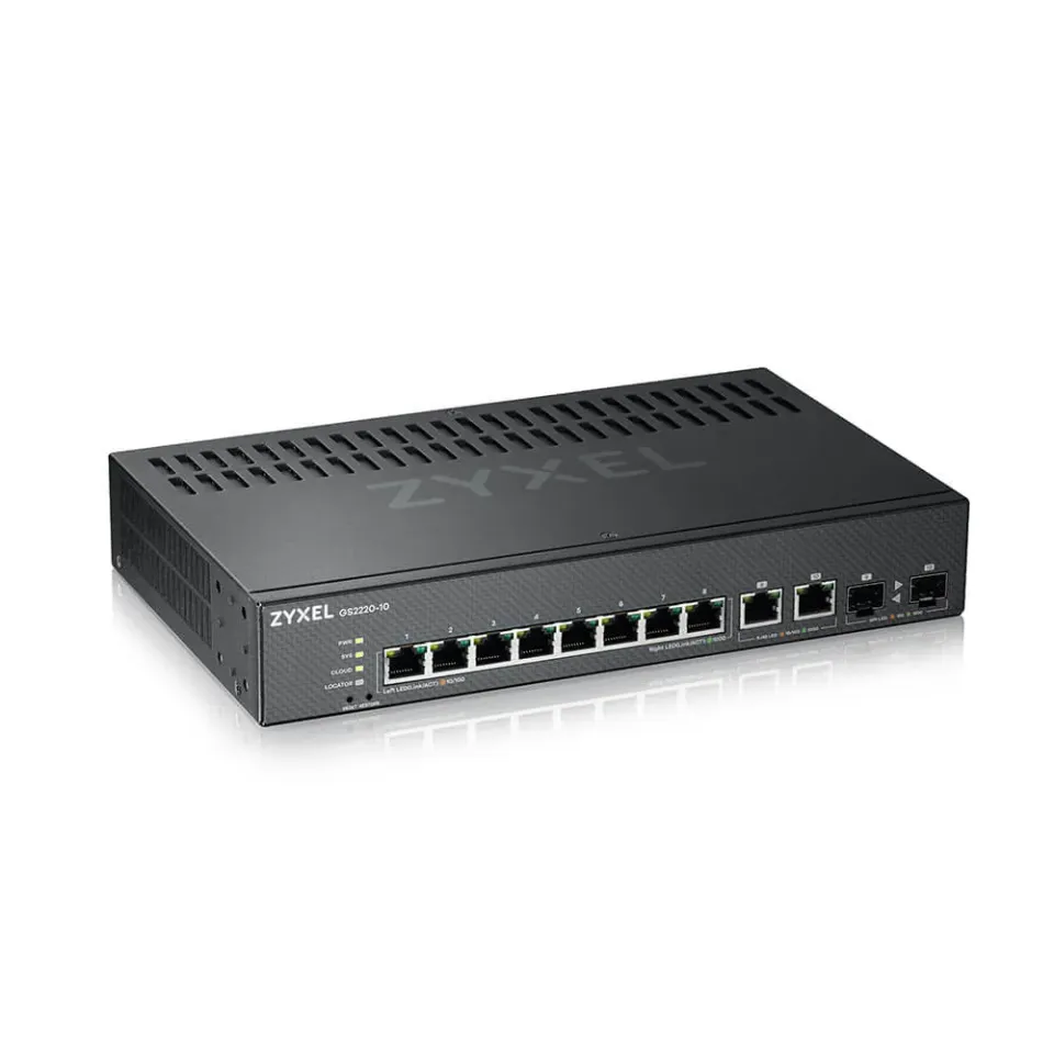 Zyxel GS2220-10 10-port L2 Managed Gigabit Switch, 8x gigabit RJ45, 2x gigabit RJ45/SFP