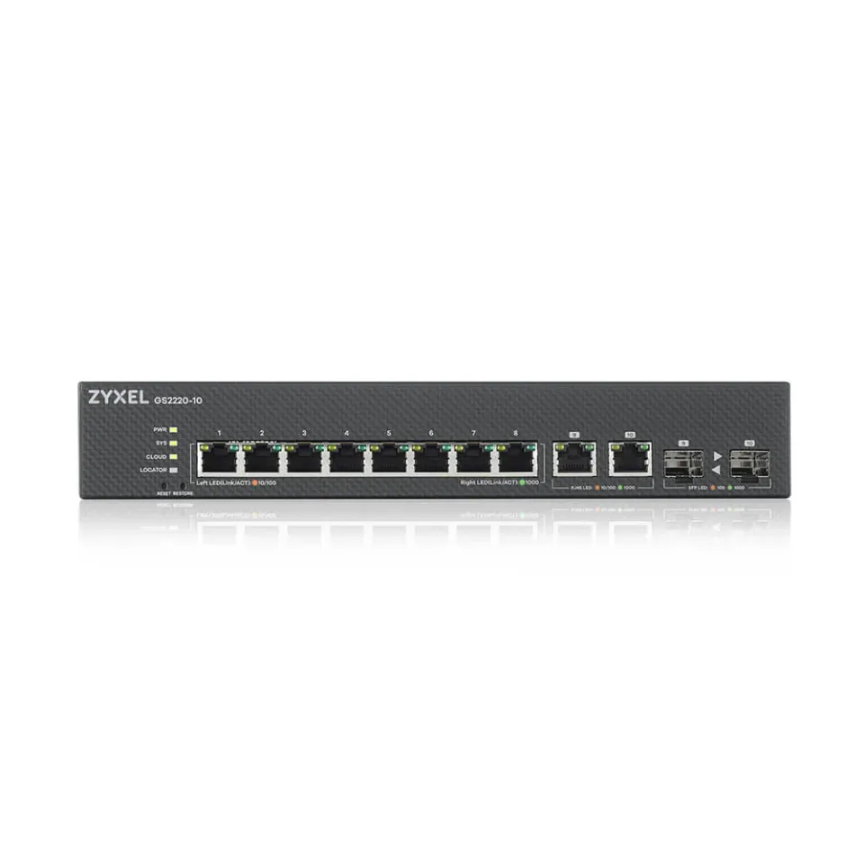 Zyxel GS2220-10 10-port L2 Managed Gigabit Switch, 8x gigabit RJ45, 2x gigabit RJ45/SFP