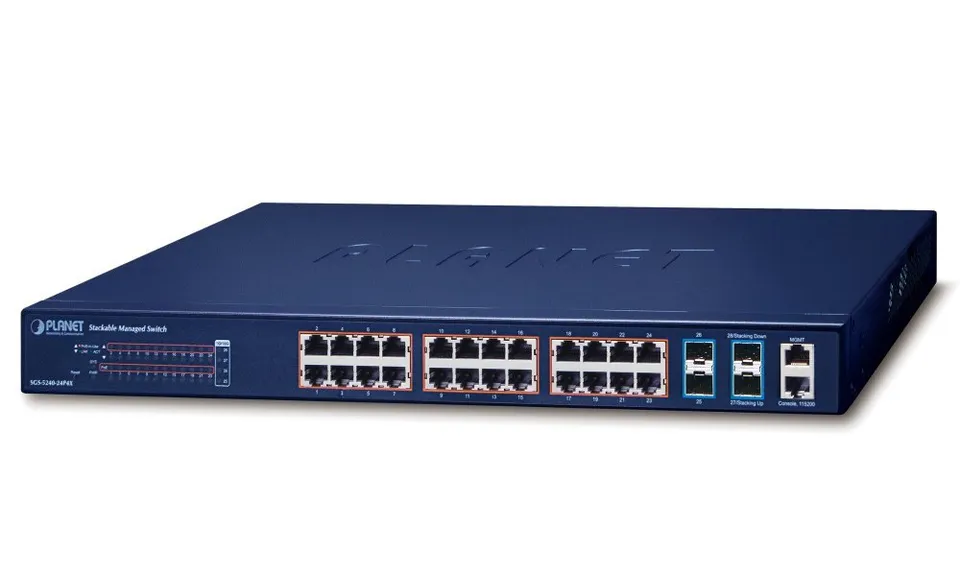 OPRAVENÉ - Planet SGS-5240-24P4X L2/L3 PoE switch, 24x 1GE, 4x 10G SFP+, PoE 802.3at 30/370W, stohování