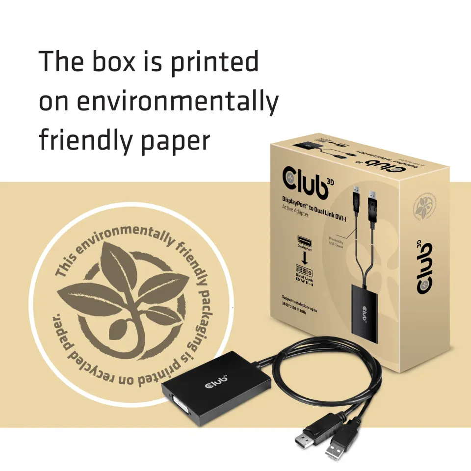Club3D Adaptér aktivní DisplayPort na Dual Link DVI-D, USB napájení, 60cm, HDCP ON