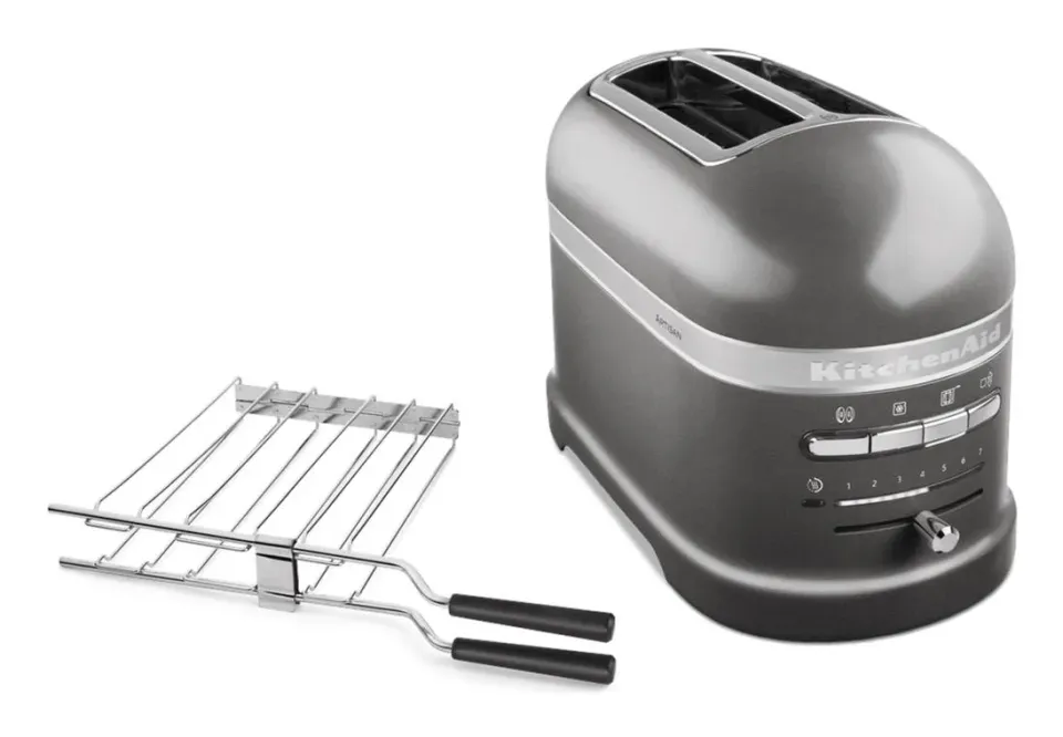 KitchenAid Artisan 5KMT2204EMS toustovač šedá, 2 topinky, auto senzor, 7 stupňů, bagel, rozmrazování