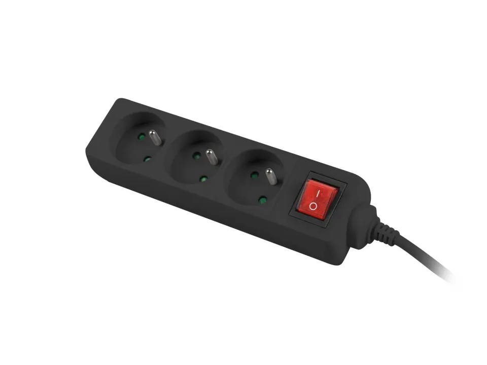 Prodlužovací kabel Lanberg PS1, 3 zásuvky, 3m vypínač, černá
