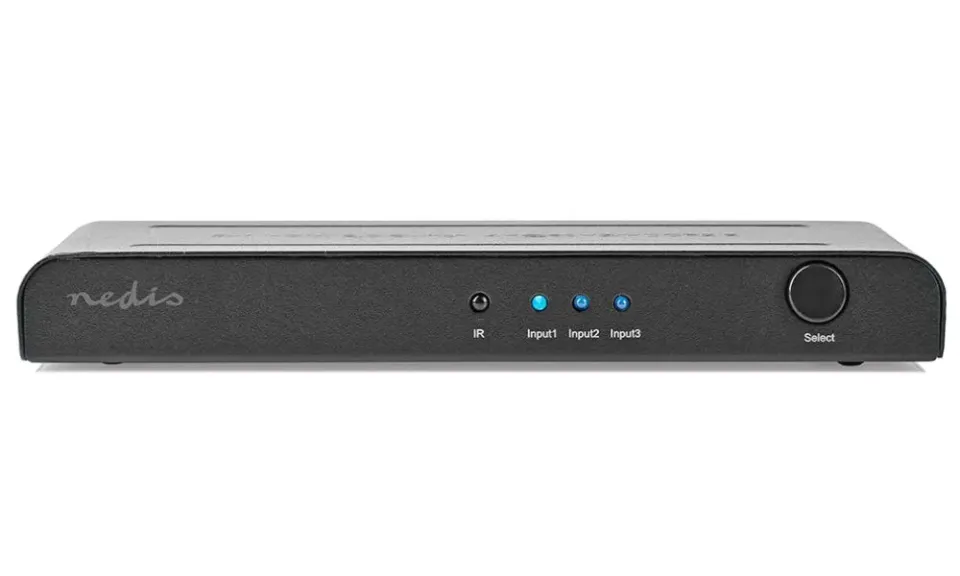 NEDIS HDMI přepínač/ 3x HDMI vstup/ 1x HDMI výstup/ 4K@60Hz/ dálkové ovládání/ box/ kov/ antracit