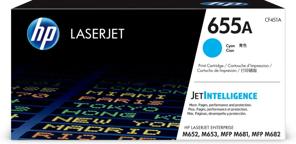 HP CF451A originální toner azurový č.655A cca 10500 str. (cyan, HP CLJ M652, M653, M681, M682, černá, ColorSphere 3 Jetintelligence )