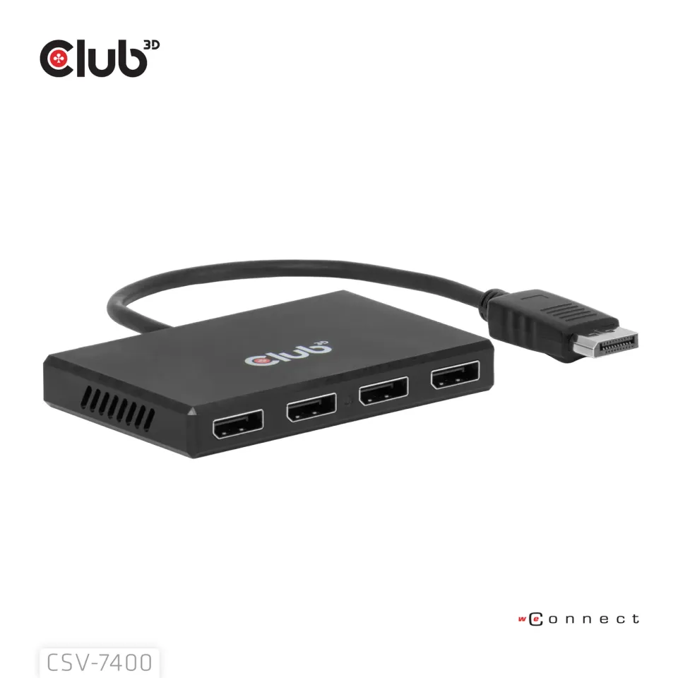 Club3D hub MST (Multi Stream Transport) DisplayPort 1.4 na 4x DisplayPort, Quad monitor, 4x 4K30Hz, 8K30Hz