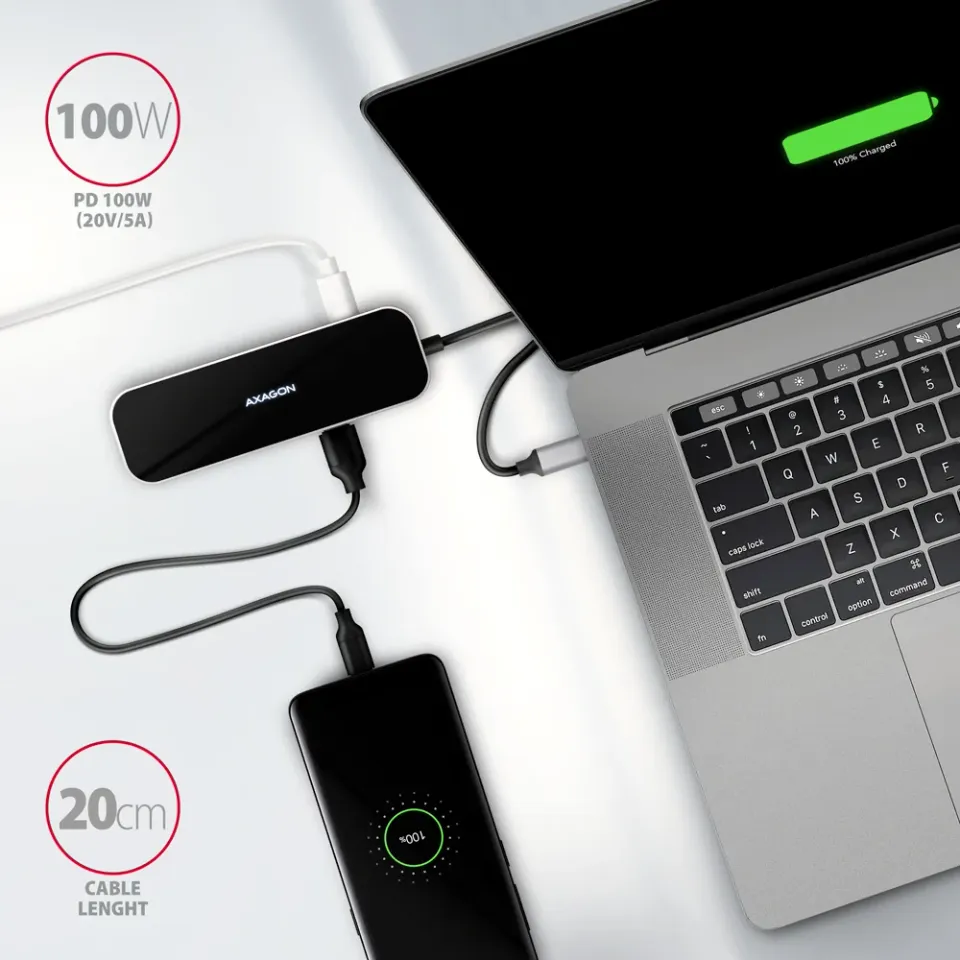 AXAGON HMC-6H4A, USB 3.2 Gen 1 hub, porty 4x USB-A, HDMI 4k/30Hz, PD 100W, kabel