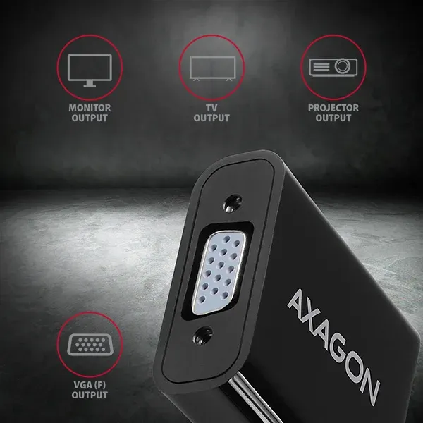 AXAGON RVH-VGAN, HDMI -> VGA AKTIVNÍ redukce / adaptér, FullHD, audio výstup, mi
