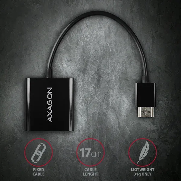 AXAGON RVH-VGAN, HDMI -> VGA AKTIVNÍ redukce / adaptér, FullHD, audio výstup, mi