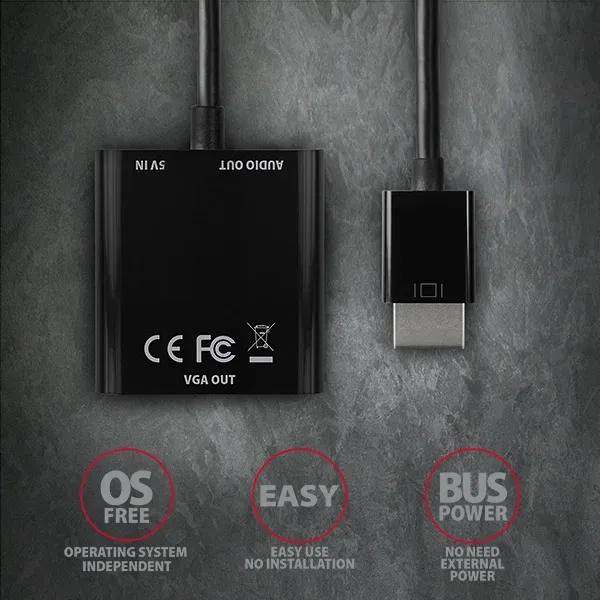 AXAGON RVH-VGAN, HDMI -> VGA AKTIVNÍ redukce / adaptér, FullHD, audio výstup, mi