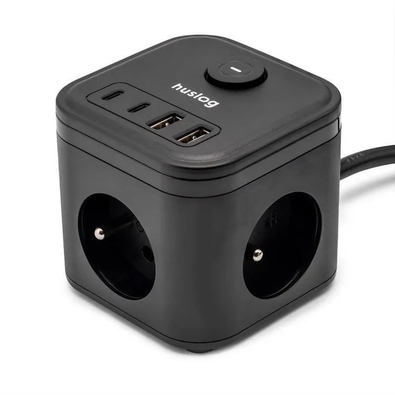 Nabíjecí stanice Huslog 15W 3xzásuvka, 2xUSB-C, 2xUSB černá
