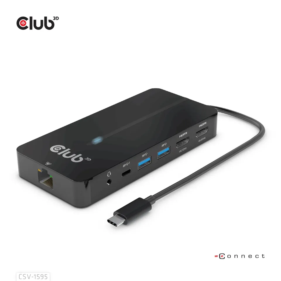 Club3D hub USB-C, 7-in-1 hub s 2x HDMI, 2x USB Gen1 Type-A, 1x RJ45, 1x 3.5mm audio, 1x USB Gen1 Type-C, 100W PD