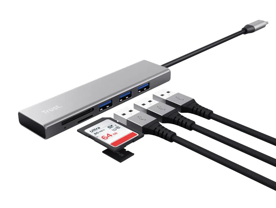 TRUST rozbočovač HALYX, Fast USB-C Hub & Card reader