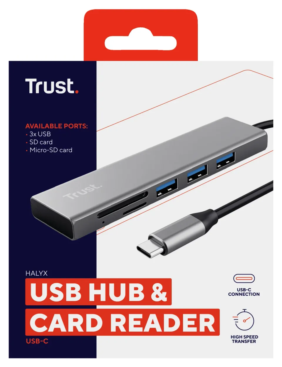 TRUST rozbočovač HALYX, Fast USB-C Hub & Card reader
