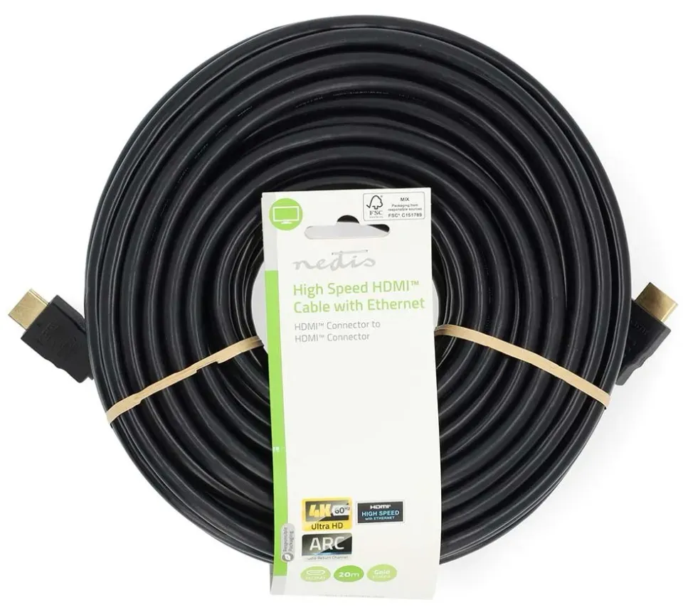 NEDIS High Speed HDMI 2.0 kabel s ethernetem/ 4K@60Hz/ zlacené konektory HDMI-HDMI/ černý/ bulk/ 20m