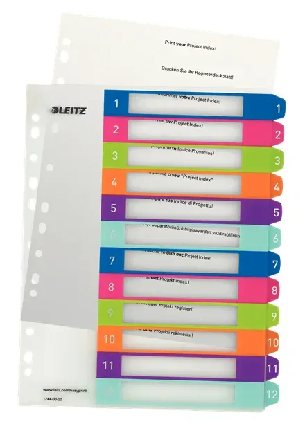 LEITZ Rejstříky WOW - popisovatelné na PC, A4+ MAXI 1-12