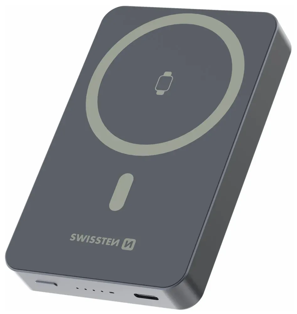 Swissten Power Bank Fusion 10000 mAh S Nabíjením Apple Watch (Kompatibilní S Magsafe) Stříbrná