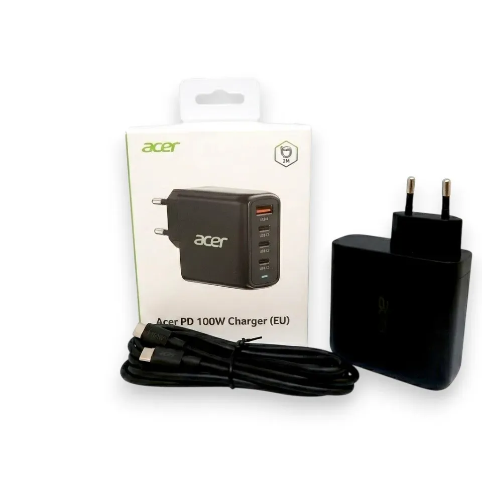 ACER Adapter 100W PD GaN charger,USB-C,USB-A,EU plug,Black