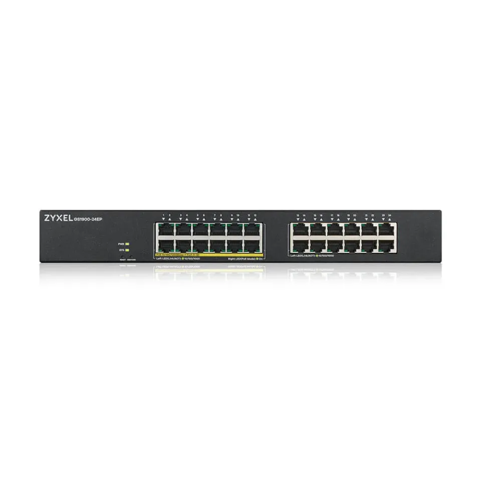 Zyxel GS1900-24EP 24-port Gigabit Smart Managed PoE Switch, 24x gigabit RJ45 (z toho 12x PoE), PoE budget 130W