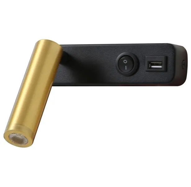 IMMAX GOAL designové nástěnné LED svítidlo, vypínač, USB, 3W, černo-zlaté