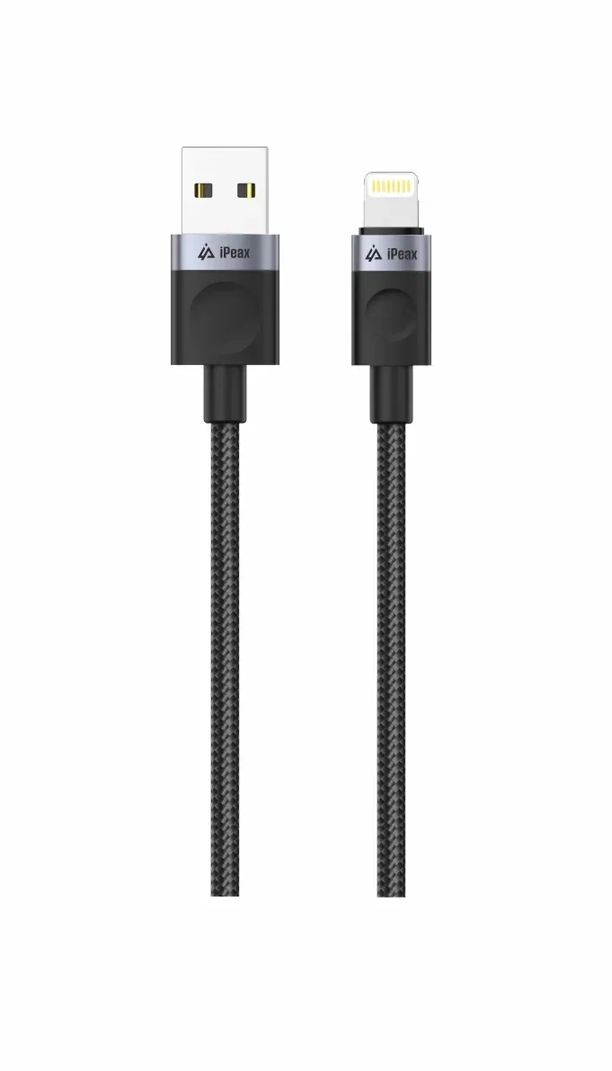 TEXTILNÍ KABEL USB-A/LIGHTNING 1,5M, USB 2.0 ČERNÝ