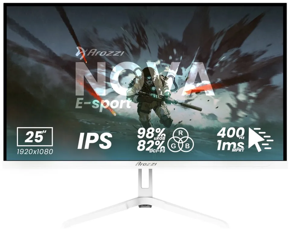 AROZZI NOVA herní monitor 24,5" 25T1K400 White/ LED/ IPS/ 1920x1080/ 400Hz/ 1000:1/ 1ms/ 2xHDMI/ 2xDP/ bílý